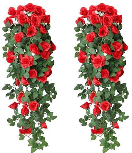 XineYuor Künstliche Blumen Rosen,2PCS Künstlich Hängende Blumen n der Wand,Rosen Künstliche Hängepflanzen Künstliche Blumen für Haus,Garten,Hochzeit (A)
