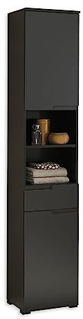SPICE Badezimmer Hochschrank in Schwarz matt - Badezimmerschrank Bad Schrank mit viel Stauraum - 40 x 191 x 32 cm (B/H/T)