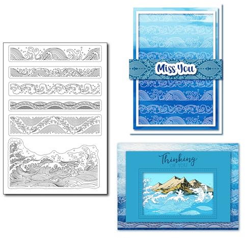 arriettycraft Vintage Retro-Stil Ozeanwellen Transparente Stempel für Journaling Card Making, Meereswellen Grenzen Rubber Stamps Chinese Clouds Border Silicone Stamps for Scrapbooking Journals Crafts