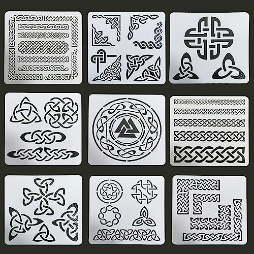 Wikinger- und keltischer Knoten-Schablonen, Malvorlagen für Basteln, wiederverwertbar, Malen auf Wand, Boden, Möbel, Heimdekoration, 20 x 20
