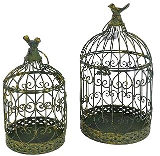 Blumenampel Metall 2er Set Hängeampel Vogelkäfig grüngold Vintage (11142)