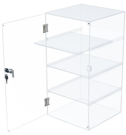 Choowin Acryl-Vitrine mit 4 Ablagen, mit Schlossschlüssel, transparente Vitrine mit abnehmbaren Regalen, sichere Aufbewahrung für Sammlerstücke, 22,9 x 22,9 x 48,3 cm
