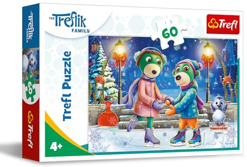 Trefl – The Treflik Family, L’Hiver chez Les Treflik – Puzzles 60 Pièces – Puzzles Colorés avec des Personnages de Bande Dessinée, Divertissement Créatif, Loisir pour Les Enfants à partir de 4 Ans