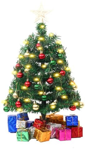 ISAKEN 45cm Mini Weihnachtsbaum Kleiner Tischplatte Weihnachtsbaum Künstlicher Tannenbaum mit LED Beleuchtung Klein Christbaum Weihnachtsbaum Weihnachtsdeko für Haus Büro Weihnachten Party