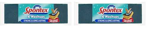 Spontex Washups General Purpose Sponge Scourers, Long Lasting, 4 count (Pack of 2)