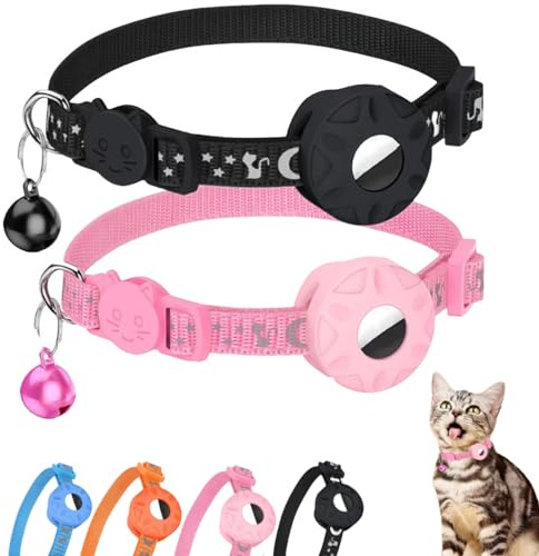 Morbuutii AirTag Katzenhalsband, Breakaway-Kätzchen-Halsband mit Apple-Airtag-Halter, reflektierendes Kätzchen-Halsband mit Glocke und Airtag-Hülle für Mädchen, Jungen, Katzen, niedliches Muster und