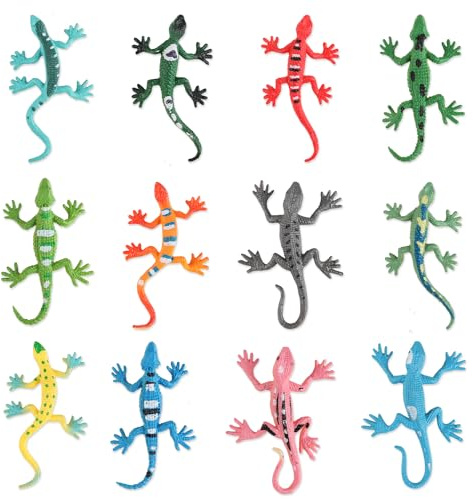 FINGOOO 24 mini figuras de lagarto, de plástico surtido, pequeño gecko falso realista, juguete de lagarto de 2.4 pulgadas para adolescentes, adultos, bromas y accesorios de fiesta, pequeños regalos