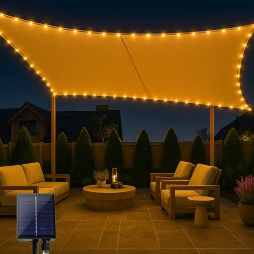 ABIUBIU Sonnensegel 2x3m mit 2-in-1-Solar-LED-Lichterkette-tagsüiber Sonnenenergiespeichern, abends automatische Beleuchtung | 98% UV-Schutz, wasserdicht &wetterfest für Garten/Terrasse