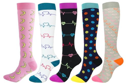 5 Paar Kompressionsstrümpfe für Damen & Herren,Sportliche Stützstrümpfe Bunte Kompressionssocken,Compression Socks,Stützkniestrümpfe,Atmungsaktiv für Laufen, Radfahren & Reisen L/XL (40-46)