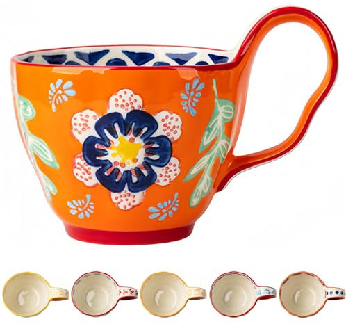 Dowbom BL-SP-011 Suppentasse mit Griff, Mikrowellen-Suppenschüssel, Keramik-Suppentasse, Frühstücksschale, Bouillon-Tasse (Orange, 540 ml), 540 ml