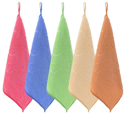 DHSBGWSX Set di 5 Asciugamani Quadrati in Rilievo - Panni Stampati per Bambini, Multiuso per Cucina e Pulizia