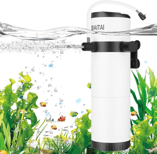 BAITAI Interner Aquarienfilter, Einstellbare 800L/H Aquarium Filterpumpe mit Doppelauslass für 100-320L Aquarien, Geeignet für Süß und Salzwasser,Perfekter Filter für Ihr Aquarium