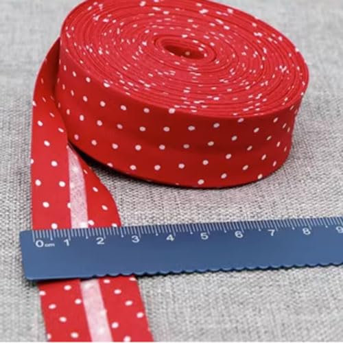 Schrägband Baumwolle 25mm Gefalzt 42 Farben zum nähen Nahtband (gepunktet rot, 5 metre)
