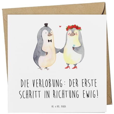 Mr. & Mrs. Panda Glückwunschkarte Verlobung Schritt - Geschenk, Hochzeit, Grußkarte, doppelkarte, faltkarte, anlasskarte, Geschenke, Heiraten, Heirat, Klappkarte, romantisch, Liebe, Partnerschaft