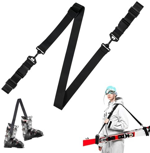 L&W Luck Portasci a Spalla,Regolabile Cinghie Portasci Sci per Il Trasporto di Accessori da Sci per Adulti Ragazzi attività all'Aperto Invernali (Nero)