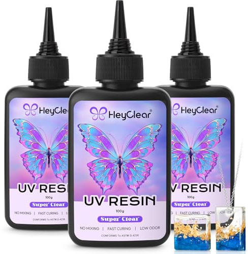 HeyClear Kit Resina UV 300g - Resina Epossidica UV Trasparente, Dura, Bassa Odorosità, Epossidica per Gioielli, Stampi, Decorazioni, Fai-da-te