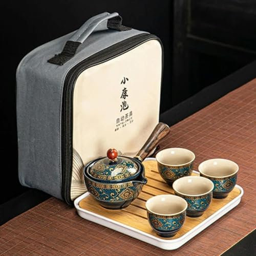 Ceramic Teapot Rotating Tea Maker, Porcelain Gongfu Tea Set with 360 Rotation, Tea Maker and Infuser for Gifts, Travel,Home,Outdoor,Office, Picnic, Busines Chinese Gongfu Tea Set,(A-Style 1)