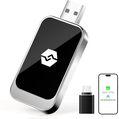 Gaethra Adaptador Inalámbrico para CarPlay y Android Auto, Plug & Play, USB C/USB-A, Compatible con iOS 10+/Android 11+, Adecuado para vehículos Que Funcionan con CarPlay/Android Auto, CZHZ03