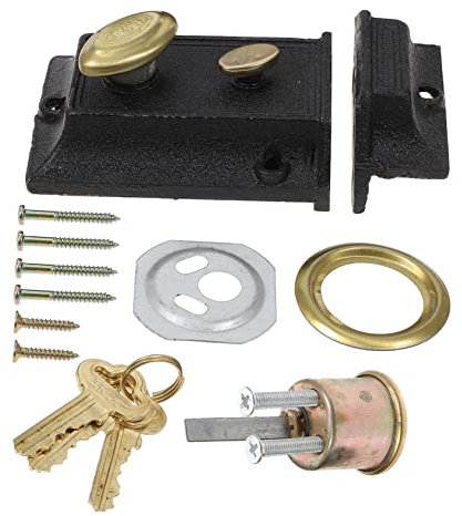 SEWOART Serratura a Catenaccio Sottile Vintage Per Porta in Legno, Serratura Di Sicurezza Antica Resistente in Lega e Ferro Installazione Completa, Adatta Per Porte D'ingresso Di Casa e Scuola