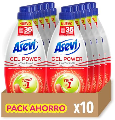 Asevi Gel Lavavajillas para Máquina Max Power - Detergente Lavaplatos Todo en 1 Pack de 10- Lavavajillas Líquido Gran Poder Desengrasante - Brillo sin Manchas - Protección Antical - Frescor Cítrico