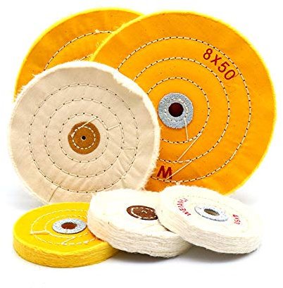 Messingdraht-Radbürsten-Set for Bohrer, weiß, 6 Zoll, 150 mm, kleines Loch, spiralförmig genäht, Reinigungs-/Polierscheibe aus Baumwolle for Doppelschleifer for Metall, Aluminium, Edelstahl, Chrom, Sc