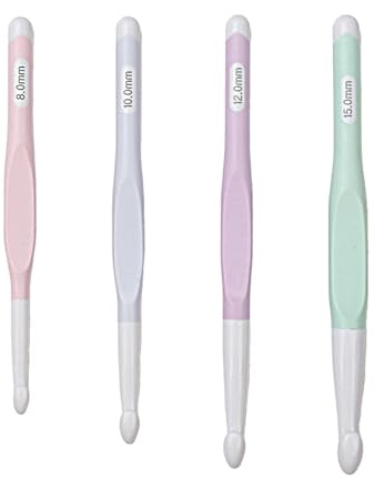 4 Stück Häkelnadel,Tulip,Große Set Mit Gummigriff,8,0mm,10,0mm,12,0mm,15,0mm,Ergonomisch Kunststoff HäKelnadeln für Arthritis,Anti-Rutsch,Komfortgriff,Zum Anfängerfür Pullover Schals Teppich