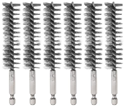 sourcing map 6Pcs 304 Stainless Steel Bore Brush 20mm Dia 4.5 Long Cleaning Twisted Wire Brush with Handle 1/4 Hex Shank for Tubes Ports Bearings, Silver