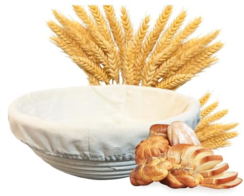 Sauerteig-Brotgärkörb-Set, antihaftbeschichtet, runder Korb, 24 cm, handgefertigte Rattan-Schüssel mit Einsatz, Brotbackzubehör für Kunsthandwerker, Sauerteigbrot und Sauerteig-Starter-Set