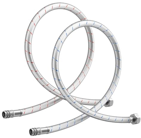 DAYONE Flexibler Gartenschlauch aus SUS304-Edelstahl, 60 cm, für Küche und Badezimmer, 2 Stück