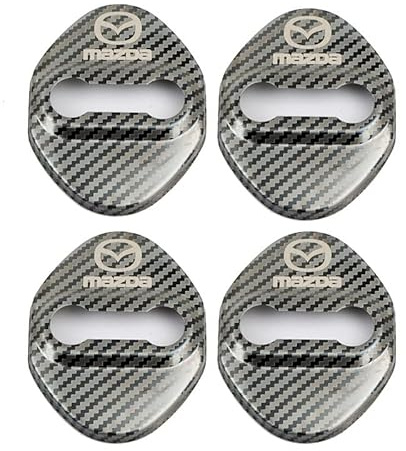 XVBFSC 4pcs Car Door Latch Protective Cover for Mazda 2 3 6 CX-3 CX-30 CX-5 CX-50 CX-60 CX-7 CX-8 CX-9 MX-5 MX-30, Car Door Lock Protector Anti-Corrosion Anti and Vibration,Carbon Fiber 1