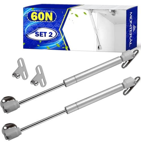 2 Piezas Amortiguador Puerta Cocina 60N Color Níquel - Pistones Hidraulicos Muebles Cocina y para Armarios con Kit de Montaje - Garantía de 10 Años - MONTERAL