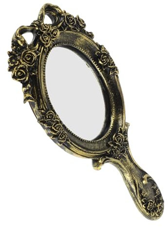 Healifty Kompakter Vintage Handspiegel für Frauen Tragbarer Retro Kosmetikspiegel mit Barocken Mustern für Makeup Reisen Fotorequisit