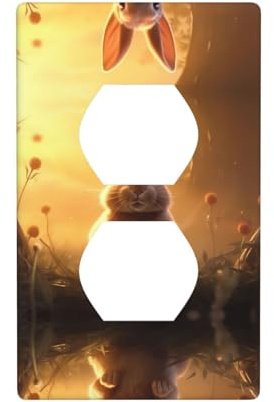 YYHWHJDE Panel de pared de doble enchufe con imagen de fondo de conejo, placa de cubierta de enchufe eléctrico resistente a roturas y duradera, 4.5 x 2.75 pulgadas