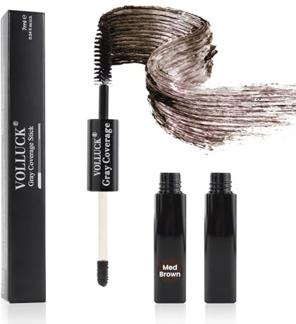 Root Touch Up Stick, Instant Gray Hair Cover Concealer Stick, 2-In-1 Double Head Hair Color Finishing, Hair Mascara Brush for Eyebrow& Beard (Med Brown, 0.23 Fl oz)