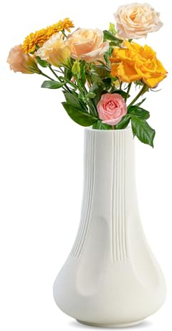 Vaso in Ceramica, Vaso Bianco Semplice per Fiori e Erba della Pampa, Superficia Smerigliata per il Soggiorno, lo Studio o l'Ufficio