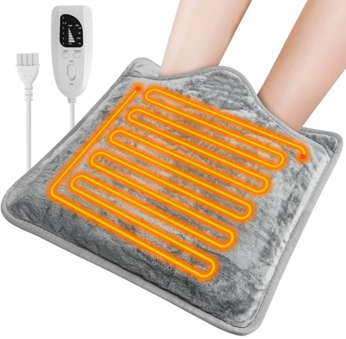 Nsyee Electric Heated Foot Warmer Pad, Heating Pad for Feet, Grey | 40×40cm(16''×16'') Electric Foot Warmer with 6 Heat Settings & 4 Timers, Fast Heating, Machine Washable Heating Pad for Feet