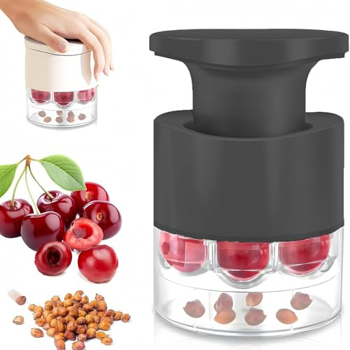 Denoyauteur Cerise, Dénoyauteur Mirabelle 7 Trous, Protection Anti-éclaboussures, Presse-Noyau Pour Cerises, Dattes Rouges Et Petits Noyaux De Fruits (Noir, 1 PCS)
