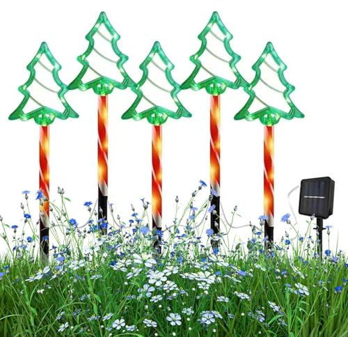 Weihnachts Solarlampen Outdoor Wasserdicht - Weihnachtsbaumbeleuchtung Dekoration Außenbereich | 5er Set Ambiente Beleuchtung für Einfahrt Weg Garten Terrasse Festlichkeiten