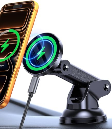 Coolpow for Magsafe Car Mount Charger【15W Fast Charging】Wireless Car Charger Magnetic Phone Holder for Cars 3 in 1,2025 Ultra Magnetic Cell Phone Holder Car for iPhone 17 Pro Max/16/15/14/13/12