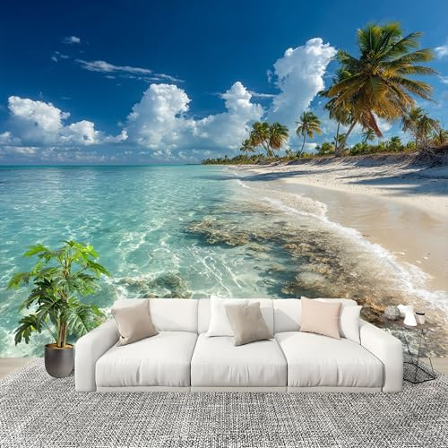 Papel Pintado Mural Foto 250x175cm Orilla De La Playa Papel pintado tejido no Tejido Murales Moderna Diseno Fotográfico Azul Decoración de Pared Sala de Estar y Dormitorio