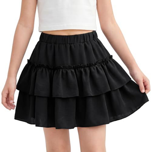 Valcatch Girls High Waisted Skort Ruffle Tiered Skirt, 5-14 Years | Versatile A-line layered sportwear with built-in shorts, ideal for tennis, school, athletics and everyday casual outfits.