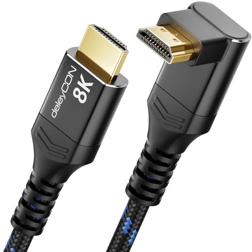 deleyCON 8K HDMI 2.1 Kabel 0,5m Kort Vinklad (270° Graders Vinkel) för TV, Bildskärm, PS5, Dolby Atmos Soundbar EARC, HDR10+, 48 Gbps Ultra High Speed-Kabel - 10K/8K@60Hz, 4K@120Hz/144Hz, 2K@240Hz