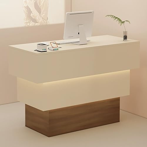 Receptionsskrivbord med kabelhantering och förvaring – elegant främre räknare för salonger och kontor – snygg design för detaljhandelsutrymmen