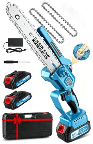 Mini Tronconneuse à Batterie 4000mAh, 1000W & 6 Pouces Tronçonneuse Électrique Sans Fil avec Graisseur Automatique & 2 Chaînes, Mini Tronçonneuse pour Branches et Jardin, Compatible avec Makita 18V | Tronçonneuse électrique portable avec 2 batteries, 1000 W, sans balais, pour branches, arbres, idée cadeau pour père, mari