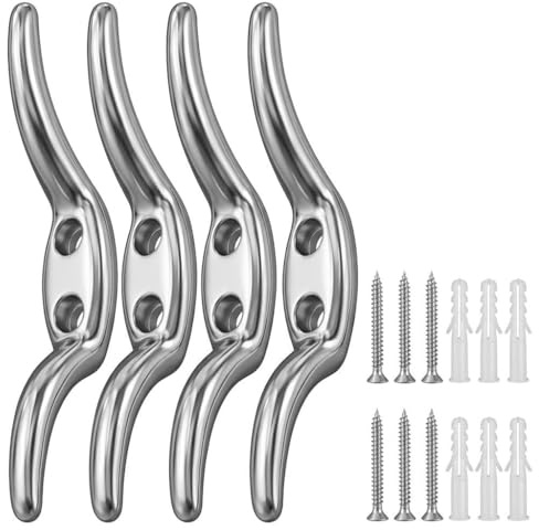 glonest 4Pcs Cleat Hooks, Non Rust Heavy Duty Metal Blind Cord Holder with Fixing Screw for Roman Blinds Washing Line Outdoor Roller Blinds Curtain Cord Safety Device (Silver)