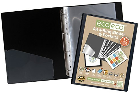 eco-eco A4 65% recycelt stark schwarz Präsentation Ringhefter + 12 GRATIS Taschen