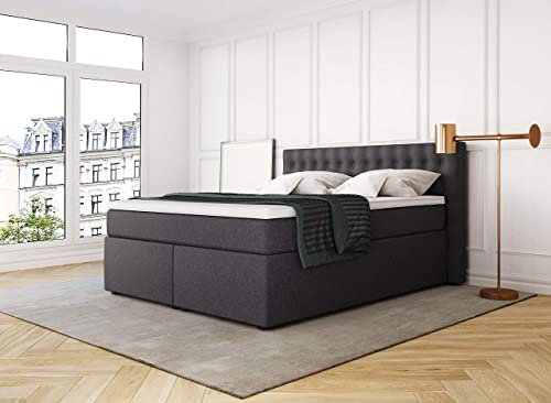 Betten Jumbo King Boxspringbett 200x200 cm mit 7-Zonen TFK Härtegrad H3 und 10 cm V2-Topper | Farbe Anthrazit | div. Größen verfügbar