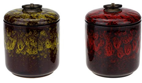 Urban Lifestyle Teedose Set / 2 handglasierte Tee-Behälter aus Keramik 220ml Sencha Rot/Gelb