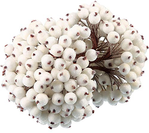 Tatuo Bayas Artificiales esmeriladas de Acebo Falsas de 12 mm, decoración de Flores de Bayas de Frutas de Navidad (Blanco, 400)