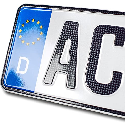 1 Carbon Kfz Kennzeichen | 400 x 110 mm | Kurzes Nummernschild | PKW | DIN-zertifiziertes Wunschkennzeichen | Sportliches Autokennzeichen | Auto-Schild | Kurze Länge – 40 cm